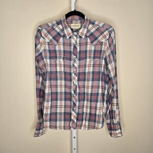 Denim & Supply Ralph Lauren RL Cowgirl Multicolor Plaid Pearl Snap-Up LS Size L